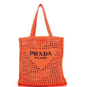 Prada Triangle Logo Open Tote Raffia #200429P16B